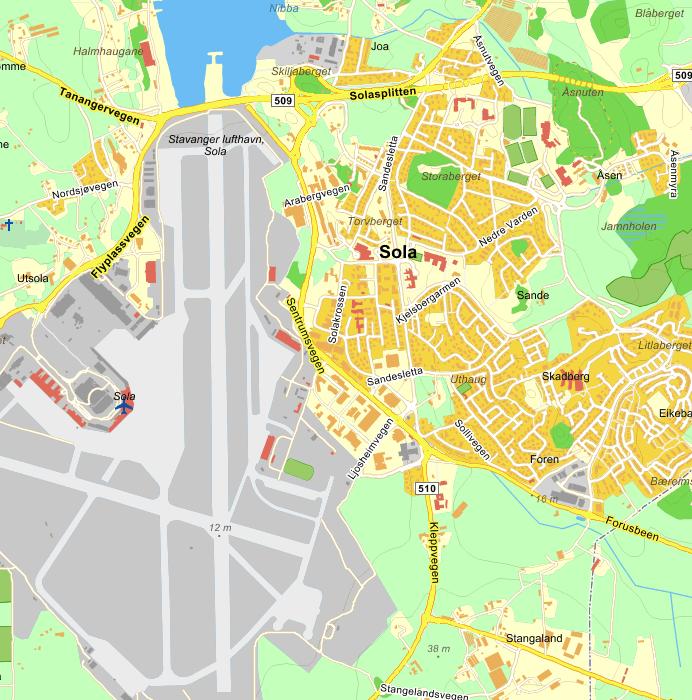 Mobilitetsplan Mostunparken, plan 0584 Side 2 2 Dagens situasjon 2.1 Områdets beliggenhet Planområdet ligger i Mostunvegen 1, 3 og 6, i Sola sentrum. Det ligger ca. 750 meter øst for Sola flyplass.