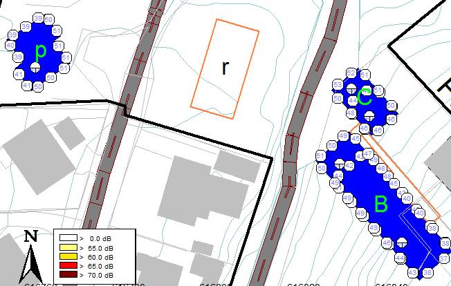 16 Figur 4-2: Punktberegning av utendørs støynivåer LDEN i fasadeplanet.