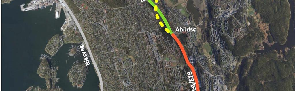 fra Abildsø til Alna området E18 føres