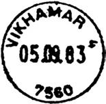 Stempel nr. 5 Type: I24N Utsendt?? VIKHAMAR LP B Innsendt?? Registrert brukt 21.12.92 TAa Stempel nr. 6 Type: I25N Utsendt?? VIKHAMAR 3 Innsendt?? Registrert brukt fra 10.04.84 IWR til 15.01.