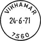 Navneendring til VIKHAMMER fra 01.10.2000. Postkontoret VIKHAMMER ble nedlagt fra?? 125519 Vikhammer PiB ved Coop Prix Vikhammer fra?? Stempel nr. 2 Type: I22 Utsendt 18.03.1958 MURUVIK Innsendt?