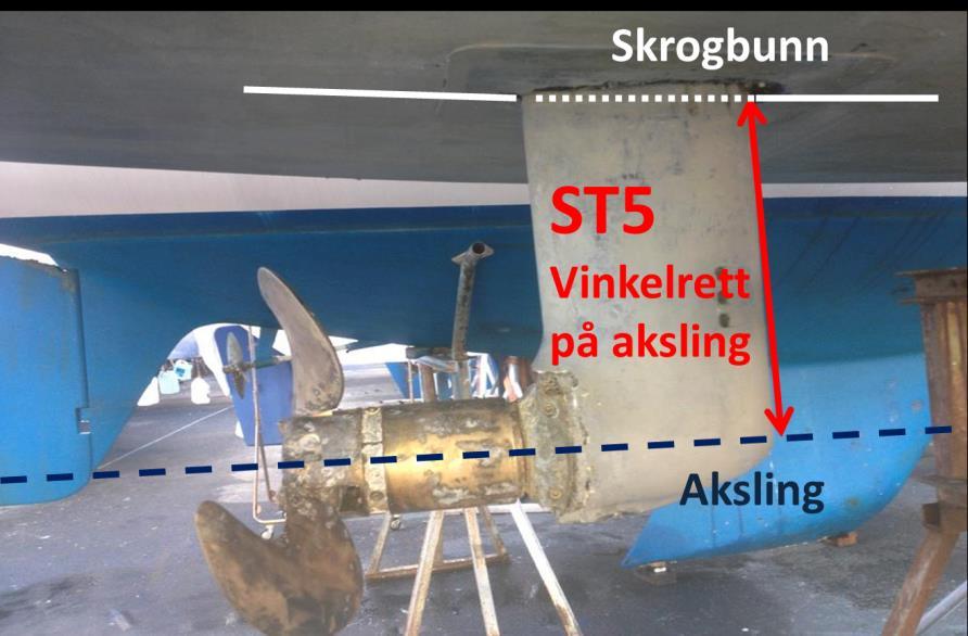 Propellmål (D4) Dersom propellen står på seildrev, skal måles: PRD -Propelldiameter. Diameteren til sirkelen som ytter-spissene danner (D4.1). ST5 - Avstand fra propellaksling-senter til skroget.