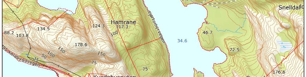 1 (QGIS Developmental Team 2016). Kartgrunnlaget er fra GeoNorge (2017). Ereviksbekken (også kjent som Skeiviksbekken, vassdragsnr. kystfelt 032.