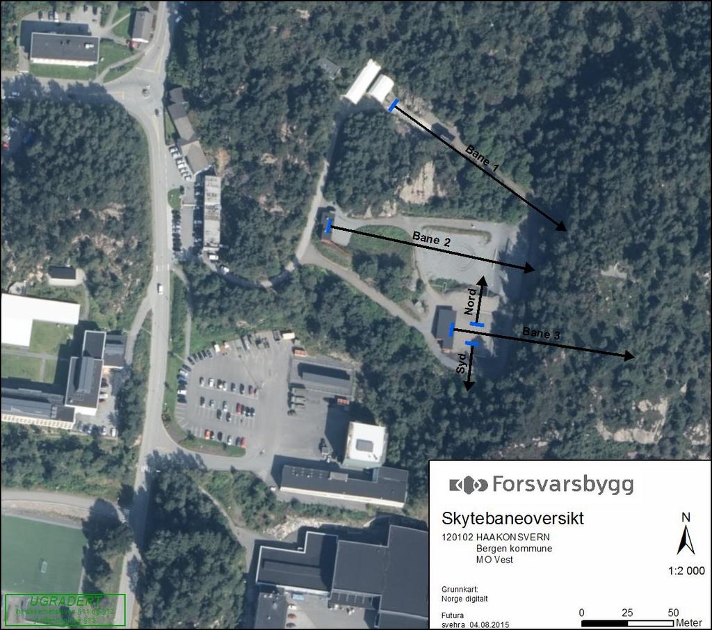 Figur 1: Oversikt over skytebanene ved Haakonsvern.