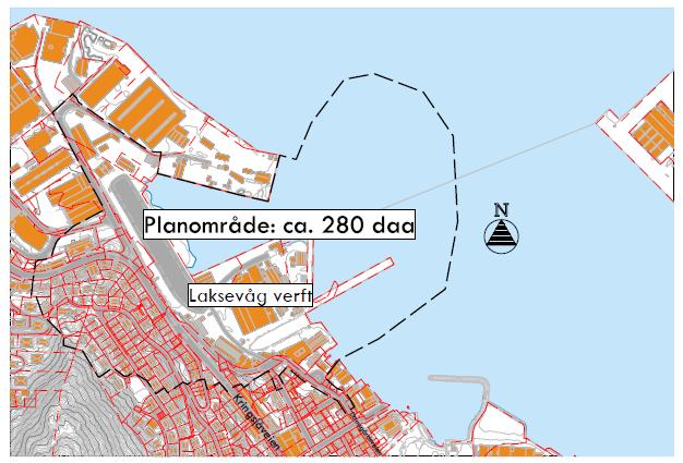 Figur 1: Oversikt over planområdet Figur 2: Oversikt over planområdet og deler av Laksevåg og Dokken.