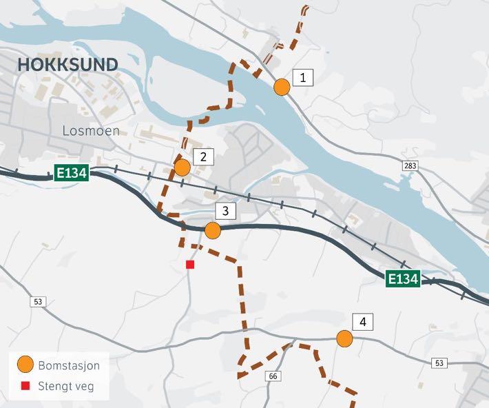1.1 Bomsnitt A: Kommunegrense mellom Øvre Eiker og Nedre Eiker Kartet viser bompunkter plassert på kommunegrensen mellom Øvre Eiker og Nedre Eiker.