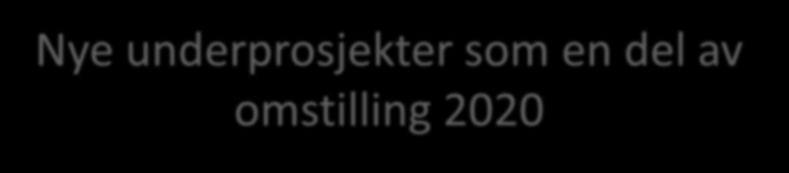 Nye underprosjekter som en del av omstilling 2020 Vi ser for oss underprosjekter blant annet på disse områdene: Helhetlig virksomhetsstyring og plansystem Samferdsel omfanget og kompleksiteten ved