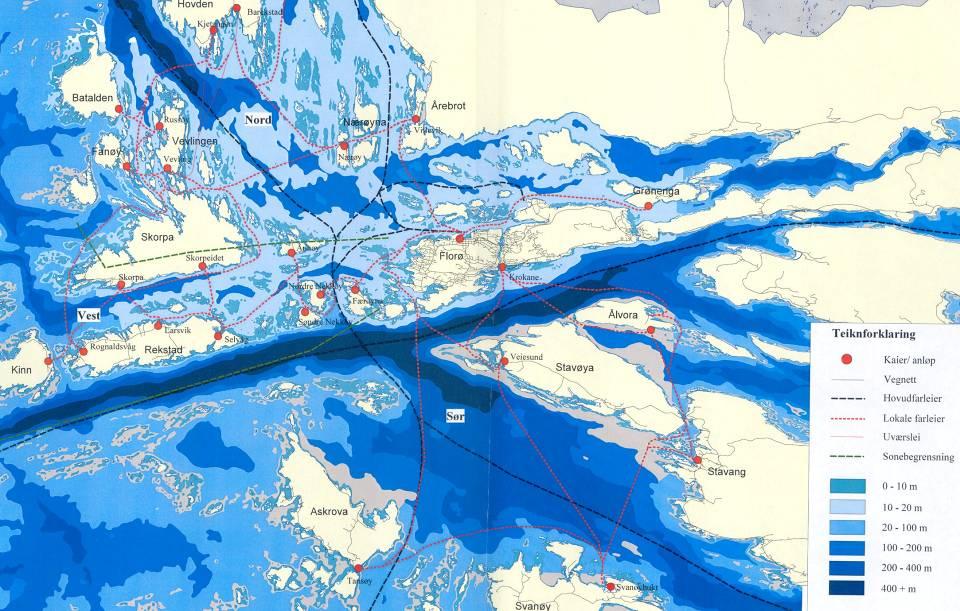 Farleier i Florabassenget Fanøy Kjetangen: Sørlig storm, straum Nærøy: For