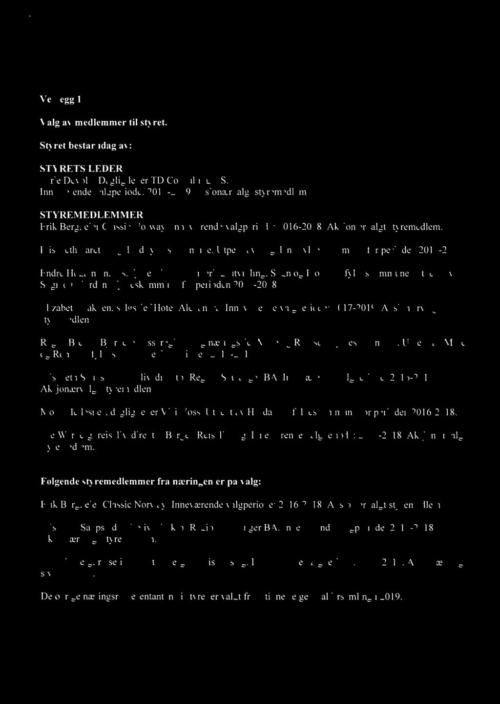 NORWAY. Vedlegg 1 Valg av medlemmer til styret. Styret består idag av: STYRETS LEDER Terje Devold. Daglig leder TD Consulting AS. lnneværende valgperiode: 2017-2019.