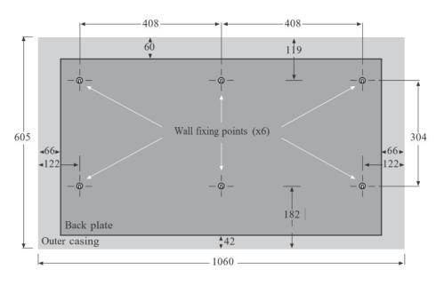 Fig. 4C 48 Monteringspunkter MONTER PEISEN MED VALGFRITT GULVSTATIV Hvis du monterer 39 original med valgfri gulvstativ, må monteringspunktene være 442 mm og 842 mm over gulvet.