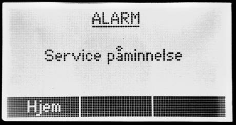Servicepåminnelse Maskinen er innstilt til å påminne om service en gang i året. Påminnelse avgis som en alarm, men påvirker ikke driften av maskinen.
