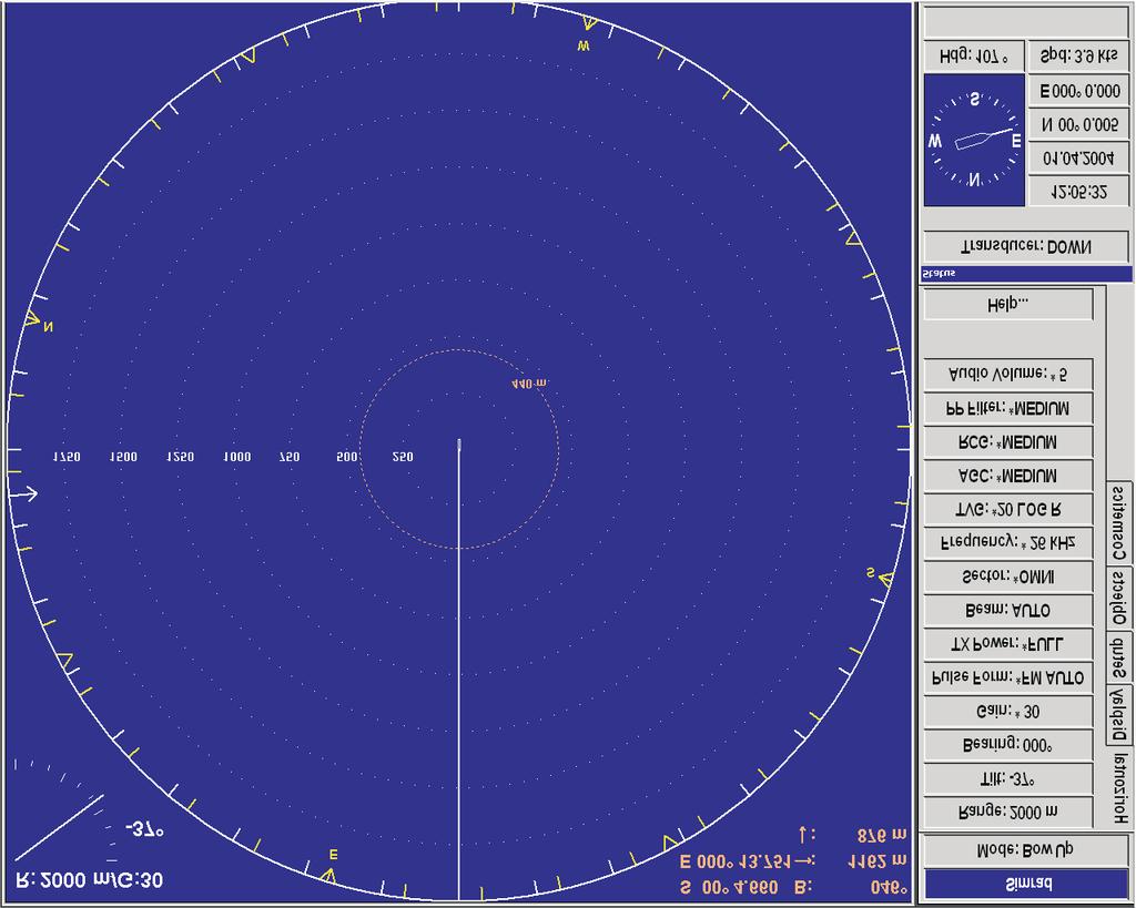 Komme i gang Ekko presentasjon og meny 1 Når sonaren har startet opp og sonarbildet vises på skjermen, legg merke til følgende presentasjon: På høyre side ser du menysystemet (A).