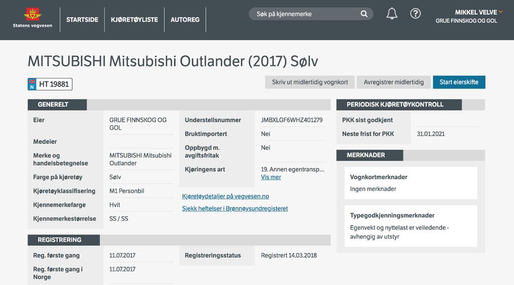 9.2. Midlertidig avregistrering av egne kjøretøy Det er kun egne, påregistrerte kjøretøy