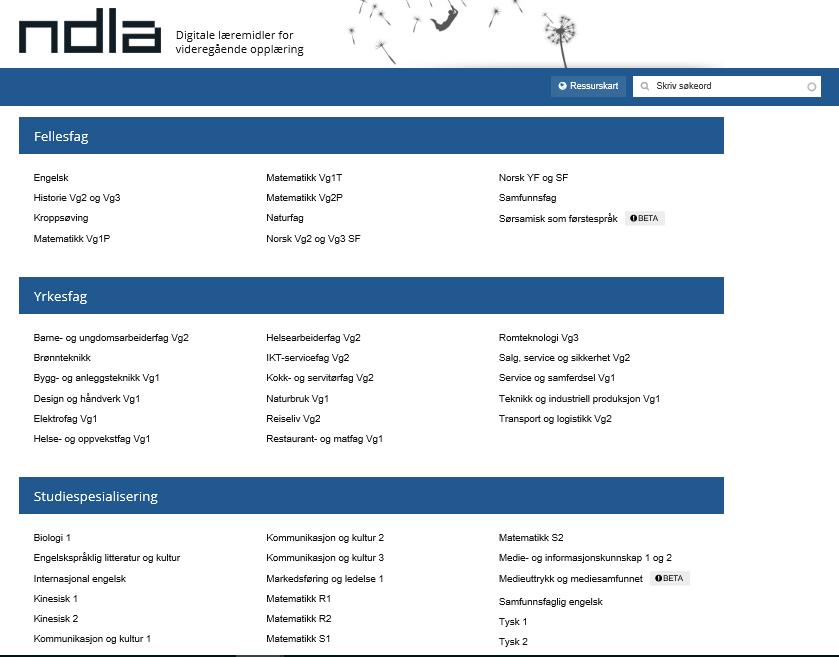 På NDLA leveres det digitale læremidler til 46 fag. Dette betyr at NDLA dekker 97 eksamensfag med faglig innhold.