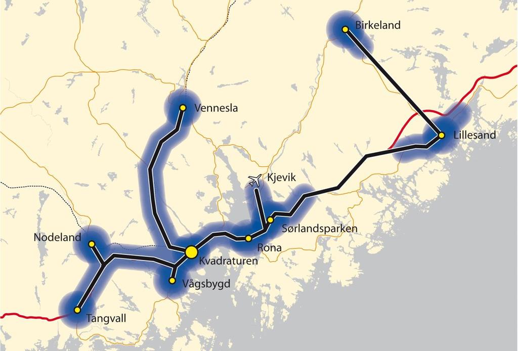 Vedtatt utbyggingsstruktur i Regional plan for Kristiansandsregionen 2011-2050.