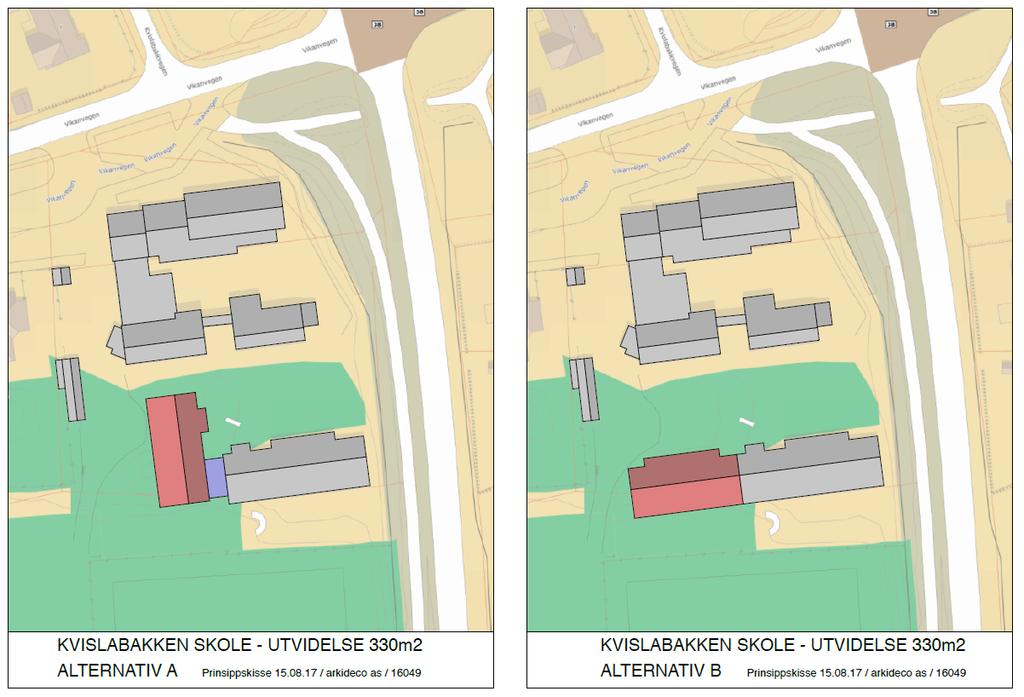 en størrelse på 330 m 2, mens omskrevet tiltak er 350 m 2.