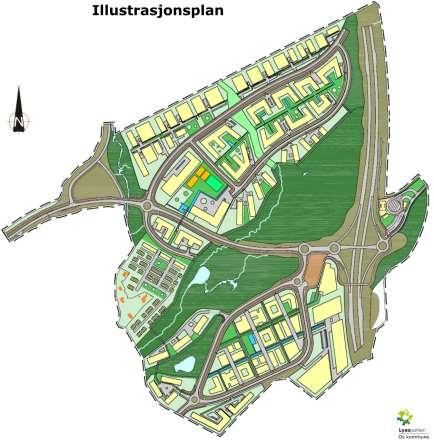 2 BAKGRUNN Det er planar for langsiktig utvikling av Lyseparken. Illustrasjonen under syner ein mogleg planløysing og arealbruk i området: Figur 1. Illustrasjonsplan for Lyseparken.