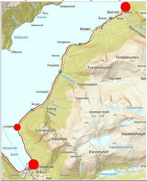 Rv 13 Kinsarvik - Ringøy Kinsarvik-Kyrkjeneset: Har vedteken reguleringsplan 3 km utbetring med vekt på breidde og kurvatur Kostnad 72 mill.kr. med bygging i 2021-2023 iht. HP.