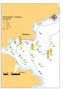 Figur 14. Innholdet av sink i sedimentene fra Hanneviksbukta i 2012.