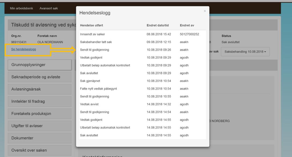 I sakshodet ser du saksnummeret i Agros, som vises sammen med navnet på tilskuddsordningen. Dette saksnummeret vil vises som «Vår referanse» på dokumentene som sendes søker.