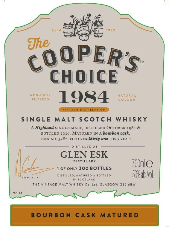 Coopers Choice Glen Esk 1984 31 yo Dette destilleriet har vært kjent med mange navn; Hillside, Glenesk, Highland Esk, Montrose, North Esk, og har i perioden vært grain destilleri, maltdestilleri, og