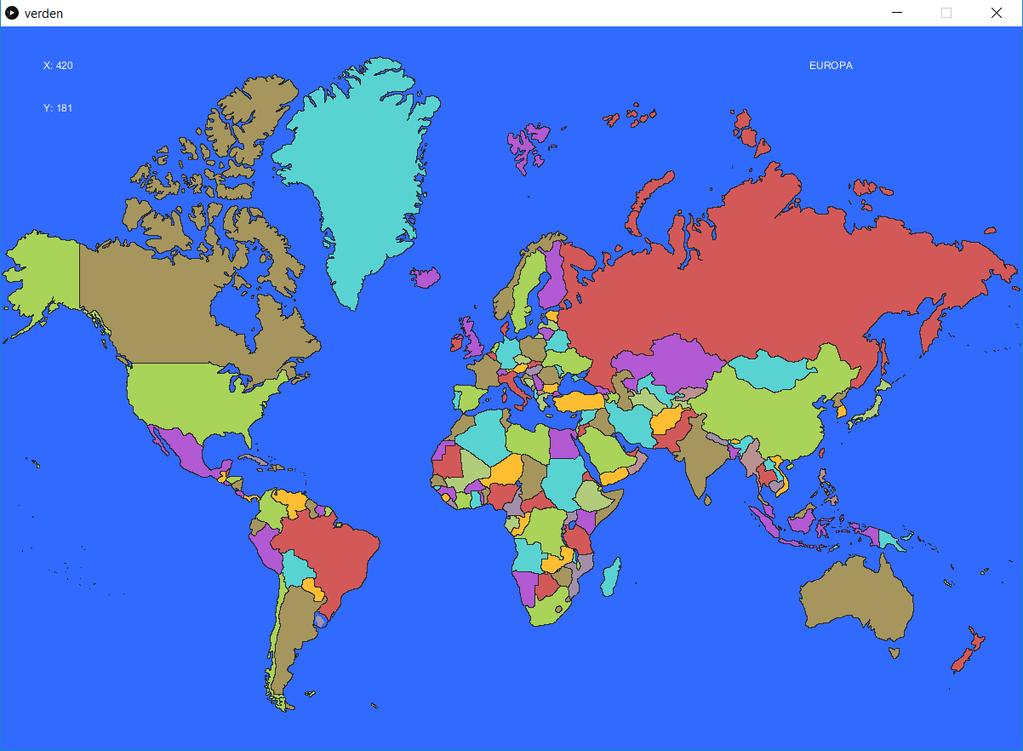 Verden Skrevet av: Kine Gjerstad Eide og Ruben Gjerstad Eide Kurs: Processing Tema: Tekstbasert Fag: Matematikk, Programmering, Samfunnsfag Klassetrinn: 8.-10.