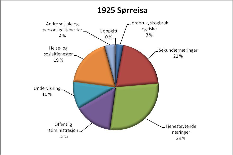 Fordelingen av sysselsatte i kommunen viser en overvekt av tjenesteytende næringer, deretter helse og sosialtjenester