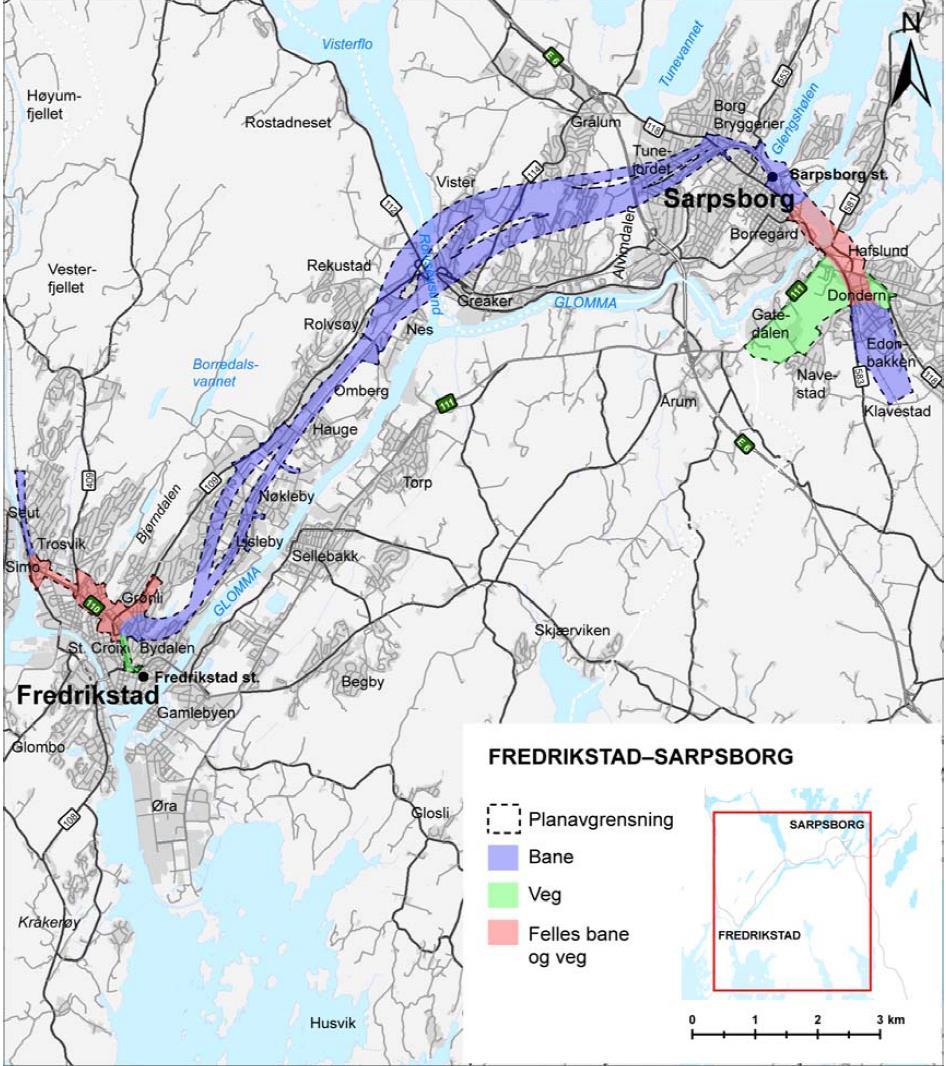 3 av 13 1 BAKGRUNN OG HENSIKT MED ET I planprogrammet for InterCity dobbeltspor Fredrikstad-Sarpsborg, rv. 110 Simo-St. Croix og fv. 118 Ny Sarpsbru med eventuelt omlegging av rv.