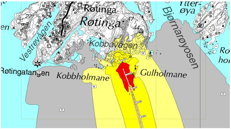 Figur 19 Støyutbreiing ved Gulholmane for