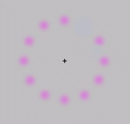 Troxler's fading In this example, the lilac spots in the lilac chaser fade away after about 20 seconds, leaving a grey background and black cross.
