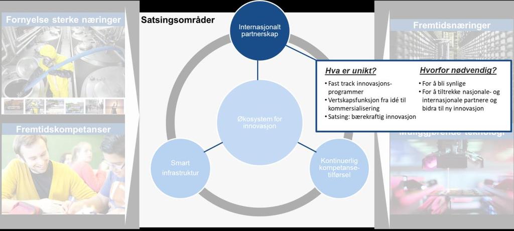 72 Næringsforesight frem mot 2030 Satsingsområde 2: Internasjonalt partnerskap Kort oppsummert En satsing for å styrke internasjonal orientering gjennom å styrke en merkevare for regionen og