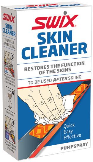 SWIX SKIN CLEANER ENKEL PÅFØRING OG TØRKER RASKT - SPAR TID! Swix Skin Cleaner er utviklet for å rengjøre integrerte feller på en skånsom måte, uten å innvirke på fellelimet.