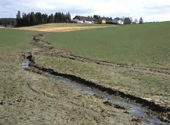 På arealer uten vegetasjon blir matjord borte med vann, vind og is. For eksempel kan høstpløyde jorder med åpen, ubeskyttet jord bli utsatt for stor erosjon om vinteren og våren.