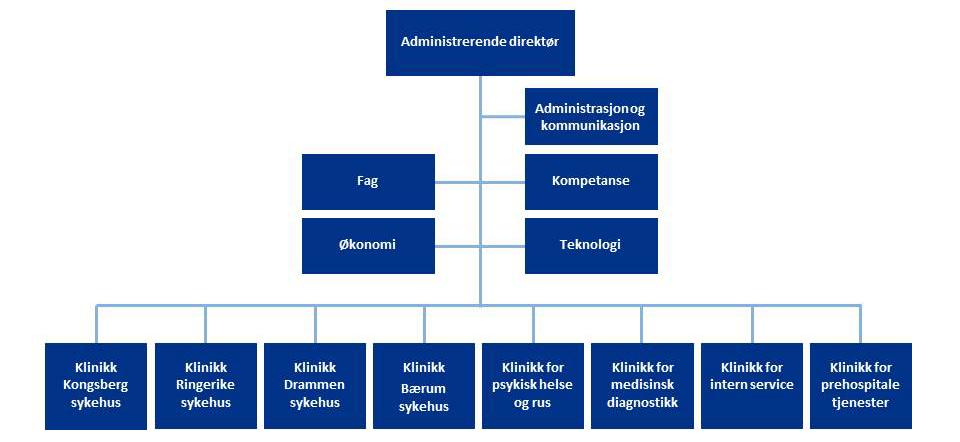 Vestre Viken HF Utviklingsplan 2035 2.7 Organisering og ledelse Helseforetaket er organisert med åtte klinikker, samt sentrale stabsavdelinger.