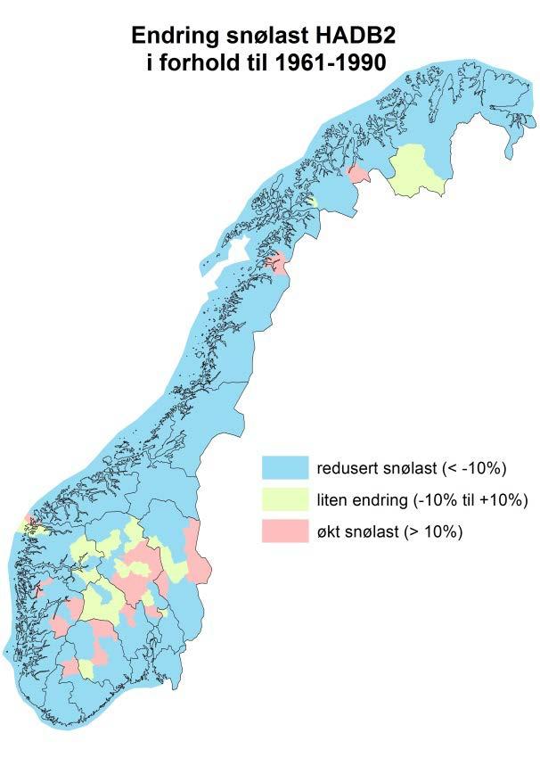 Endring i 50 års snølaster mot 2100 Fra rapporten Klima og