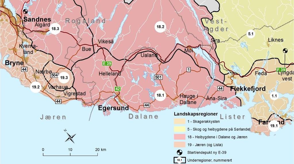 Landskap Fylkeskommunen i Rogaland har utpekt såkalte «Vakre landskap i Rogaland». Vest-Agder har ingen slik samlet registrering eller verdivurdering.