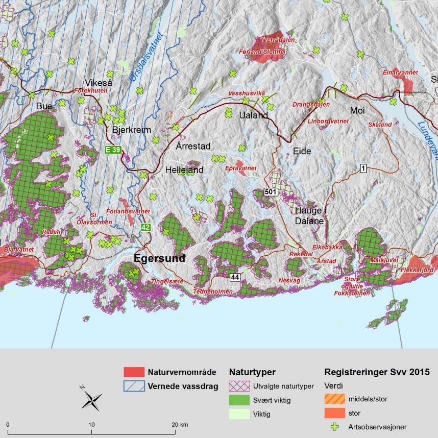 Dalane Naturtypen ytterst i Lister fortsetter vestover inn i Dalane. Lengst ute ved kysten dominerer kystlyngheiene i en mosaikk med et utall vann og myrer.