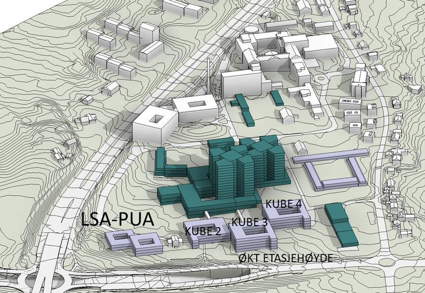 Tittel: Tilleggsutredning Innplassering av LSA og PUA på Aker Side: 8 av 17 4.2 Alternativ 1A: Syd for Sinsenaksen PUA og LSA er plassert i et felles bygg mot vest syd for Sinsenaksen.