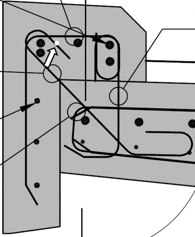 Figur 10 Plassering av termoelement på tegning, se hvit pil/sirkel Figur 11 Plassering av termoelement i kantdrager I kantdragerne ble det installert