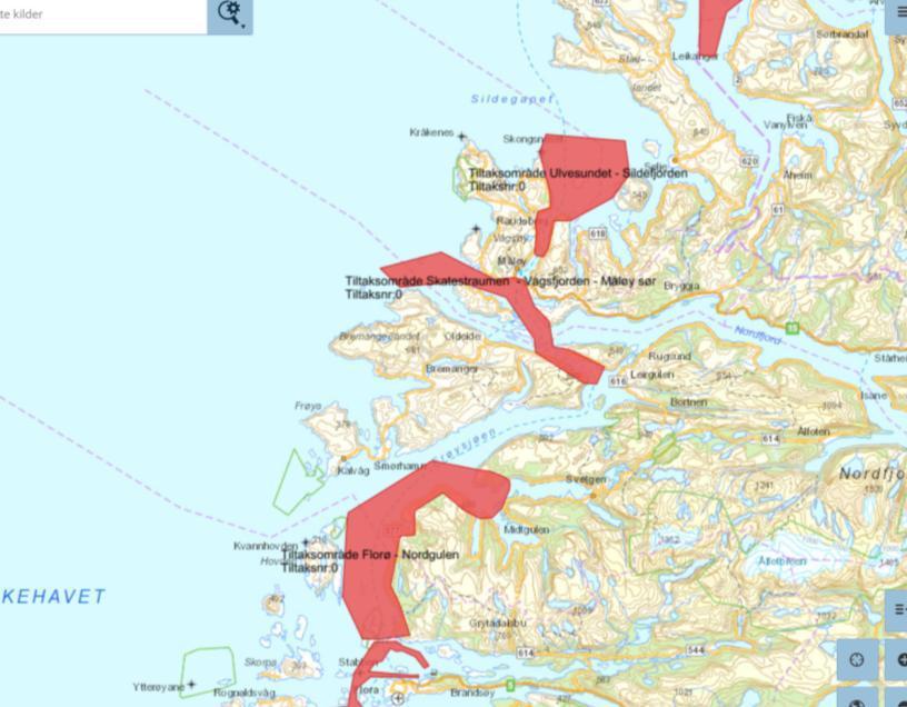 Tiltaksområder i strekning Florø - Stad Tiltaksområde Florø Nordgulen 3 utdypingsområder 15 navigasjonsinnretninger (1 på betongfundament 3 tiltakspakker Tiltaksområde Skatestraumen Vågsfjorden Måløy