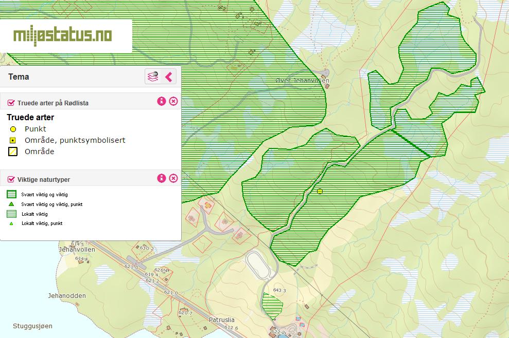 Markslagskartet viser at området har begrensede skogressurser, og store områder med skrinn fastmark. 5.4 Naturverdier Miljøstatus.