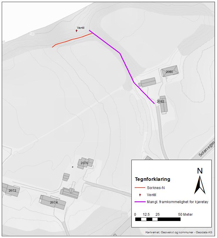 Sorknes flomverk (VV 5416, 9159) og Sorka pumpestasjon (VV 5146), Grue kommune 3 Teknisk tilstand 3.1.3 Nordre Flomverk Figur 17 Observasjonene ved nordre flomverk. (Det ble kun registret 1 ventil.