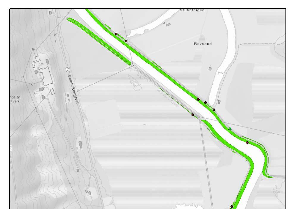 3 Teknisk tilstand 3.1.3 Søndre flomverk Figur 19 Observasjonene ved Østamyrene.