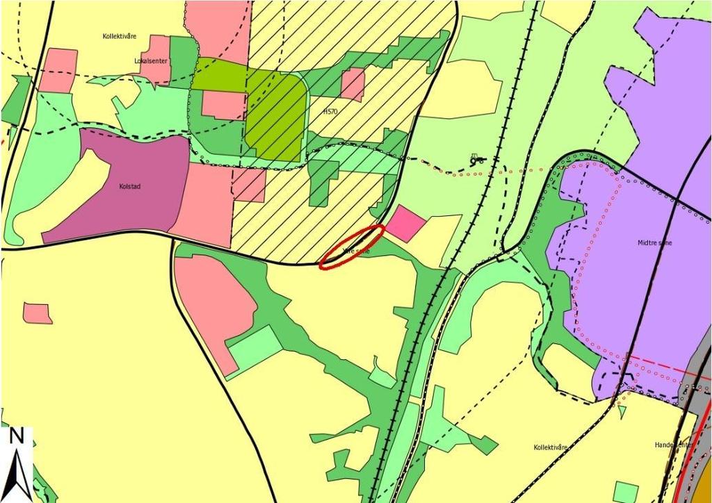 Side 2 Planstatus Kommuneplanens arealdel 2012-2024 Planområdet er i gjeldende kommuneplanens arealdel 2014-2024 vist som eksisterende boligbebyggelse, hovedveg og kollektivtrasé, samt hensynssone