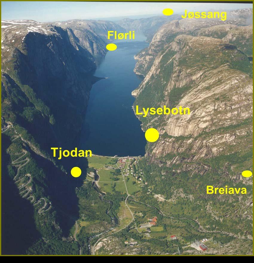 Lysefjorden Lyses kraftsenter Jøssang og Dalen: 40 MW / 118 GWh Flørli: 80 MW / 289 GWh Tjodan:
