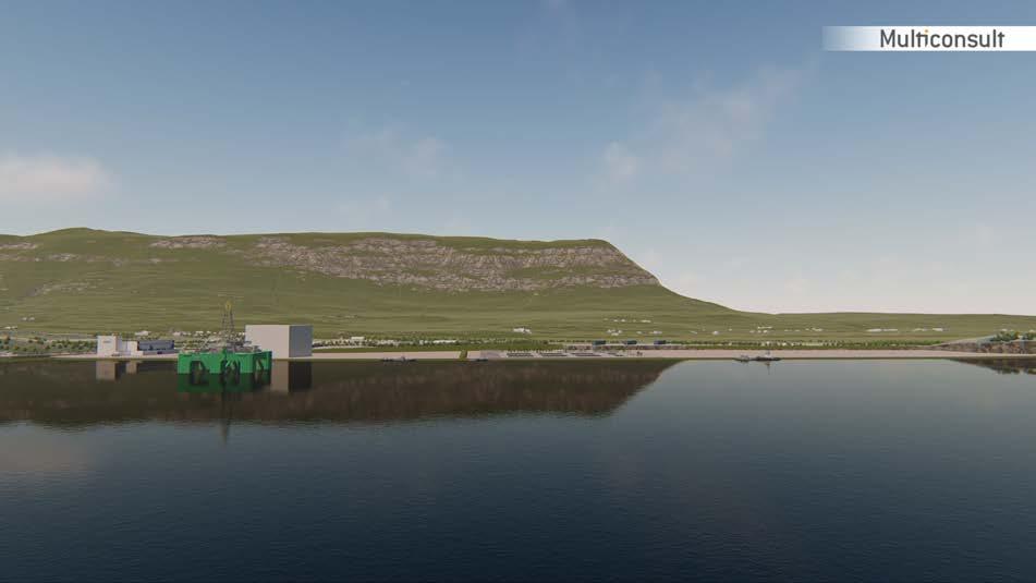 7 Virkninger / konsekvenser av planforslaget og avbøtende tiltak Figur 7-6-1. Modellbilde som viser Langsetvågen industripark sett fra Handnesøya. Ny hall ved Westcon er vist med 50 meter høyde.