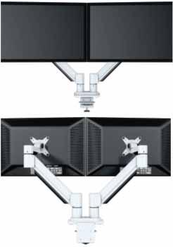 TWIN Monitor Arm med gasslift LCD, SILVER Gasslift (gassfjæren gir skjermen en vektløs opplevelse). Vektkapasitet: 2-9 kg. pr. arm. Passer skjermer opptil 32. Ergonomi (nakke og syn). Fleksibilitet.