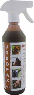 (PVP-jod) Aktivt stoff: Jod 3 g/kg Jodopax er en serie jodprodukter av høy kvalitet til desinfeksjon av sår på dyr og til desinfisering av utstyr