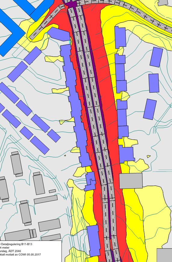 4 Resultat av støyberegninger Beskrivelse av beregningsmetode, og beregningsforutsetninger er vist i vedlegg. Utfyllende informasjon om beregningene er gitt i støyutredning for områdeplanen. 4.