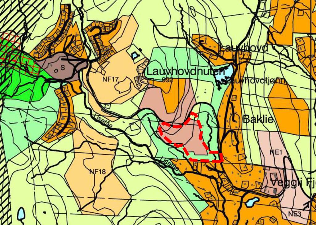 Planområde i utsnitt av kommunedelplan for Vegglifjell 5.